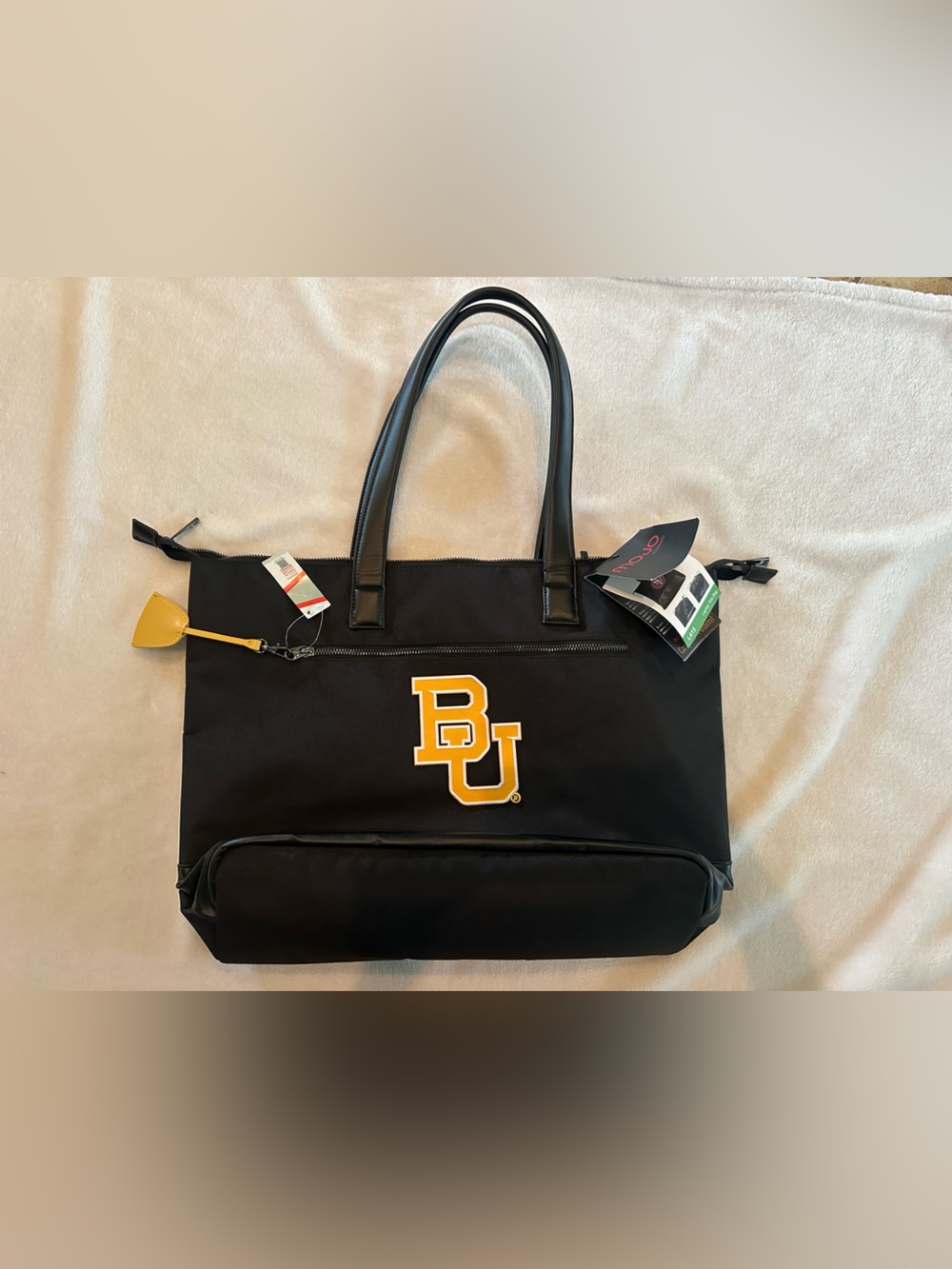 Black lap top Tote Bag with Yellow BU Logo